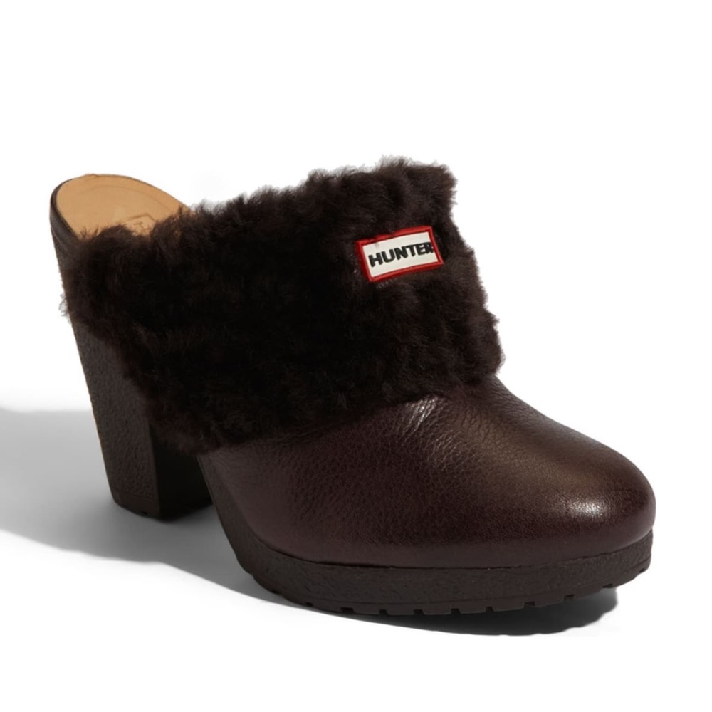 Hunter Bruson Clog Shearling Clog Mule Brown Sz 9 - image 1